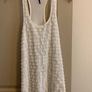 Candy Rain White Size M Tunic Tank Top Cotton Stretch Ruffles Sparkly Lined